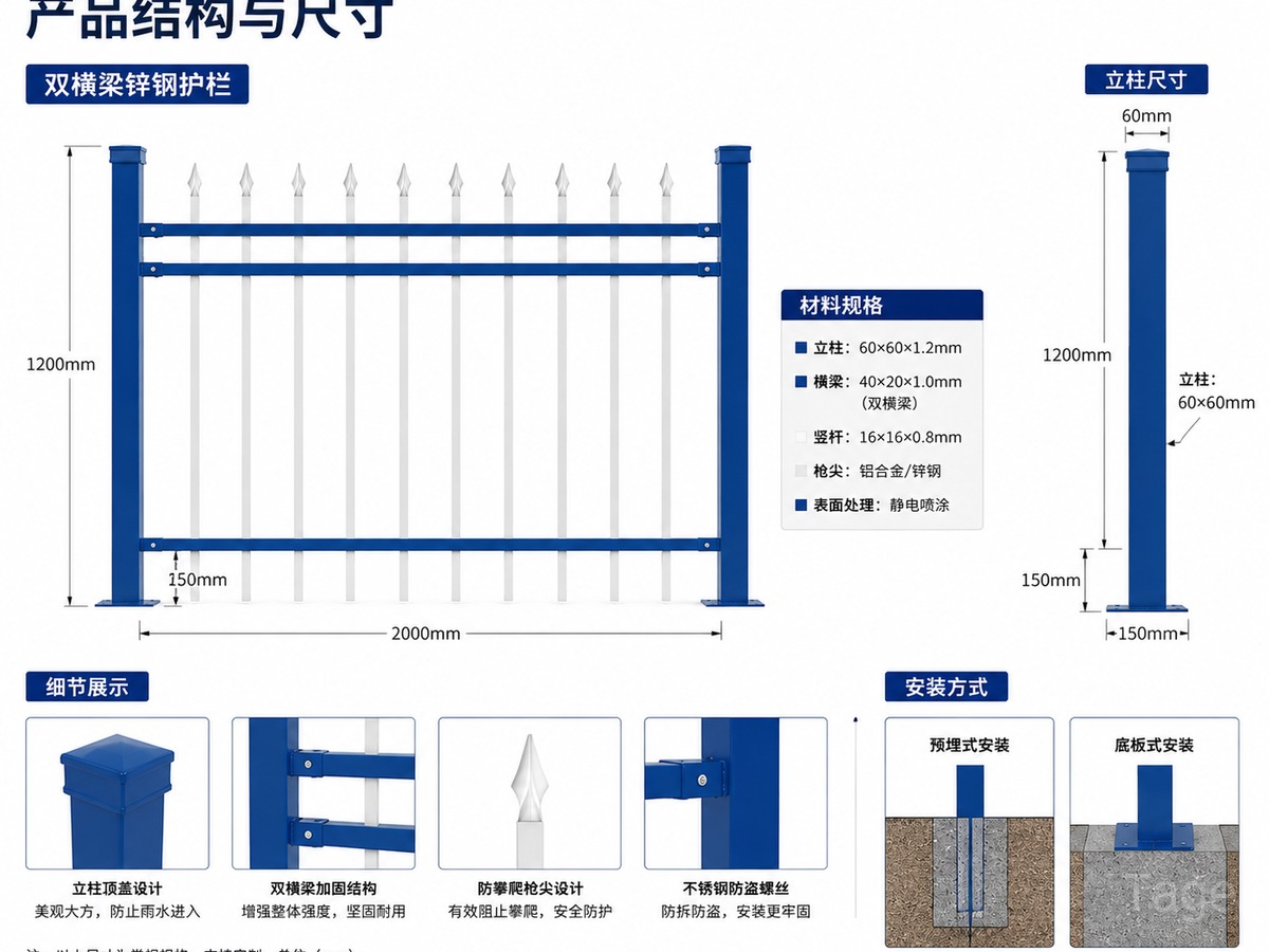 锌钢护栏结构参数图